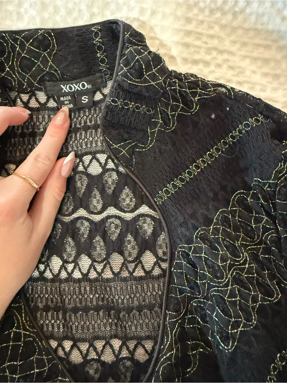 Vintage XOXO Black Lace-Panel Knit Tank Top - Picture 2 of 3
